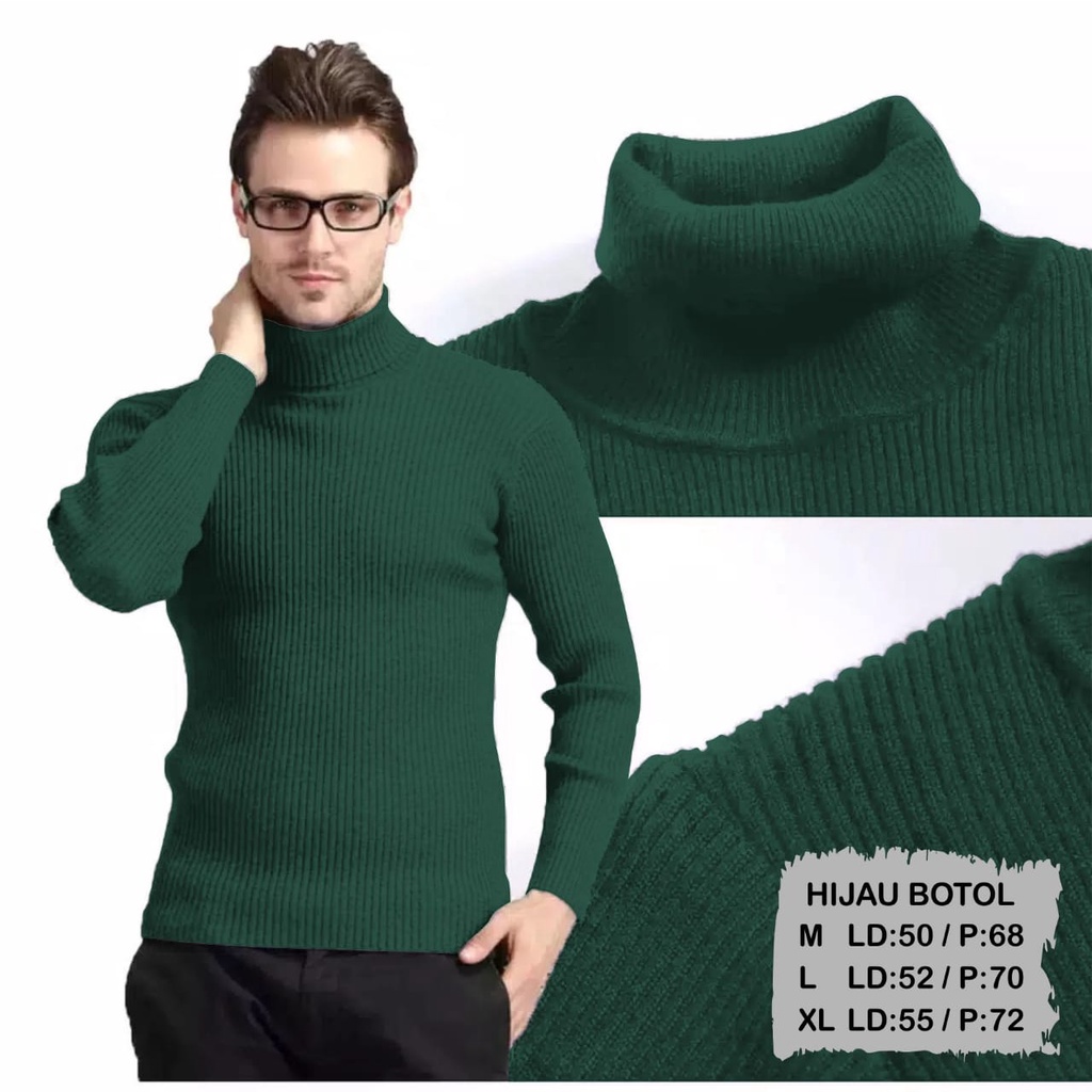 Noveli wear - Kaos leher tinggi turtleneck pria lengan panjang | kaos polos kerah tinggi