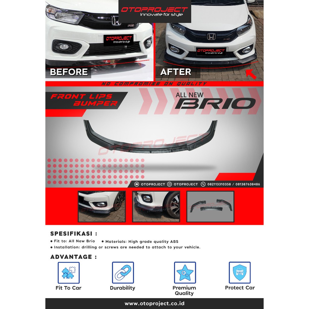 front lips bumper all new brio matte hitam