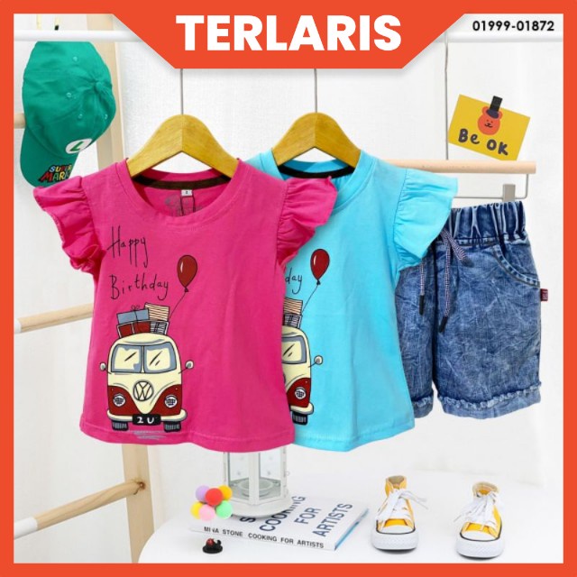 [0-5 TAHUN] SETELAN ANAK PEREMPUAN CELANA JEANS PANJANG MUTIARA IMPORT+KAOS LUCU BAHAN KATUN COTTON PITA 1 2 3 4 5 TAHUN