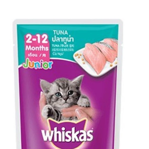 Whiskas pouch kitten/junior basah 2-12bulan