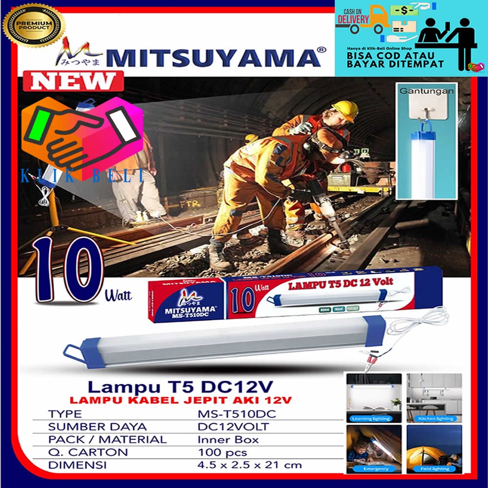 Lampu T5 DC 12V Jepit Aki Baterai LED Bohlam TL SMD Putih Mitsuyama 10W / 15W / 30W