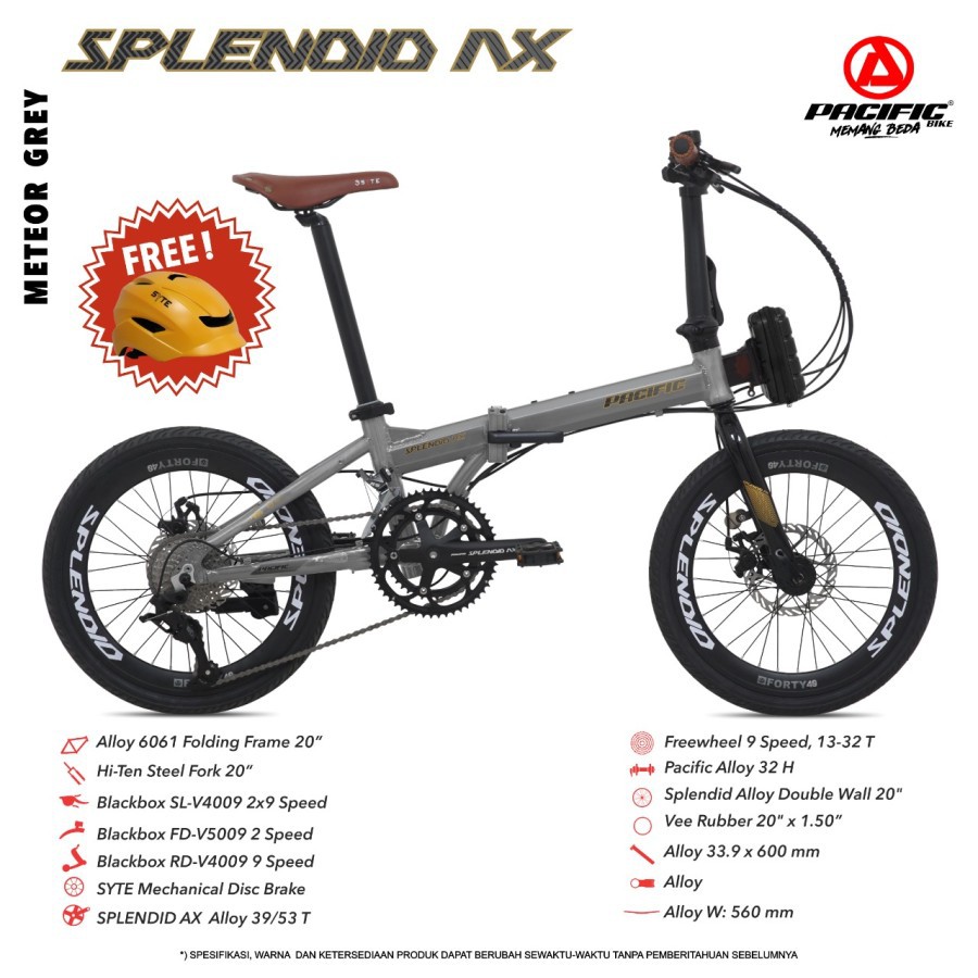 SEPEDA LIPAT PACIFIC SPLENDID AX 20 INCH ALLOY 9 SPEED FOLDING BIKE BICYCLE FREE BAG &amp; HELM