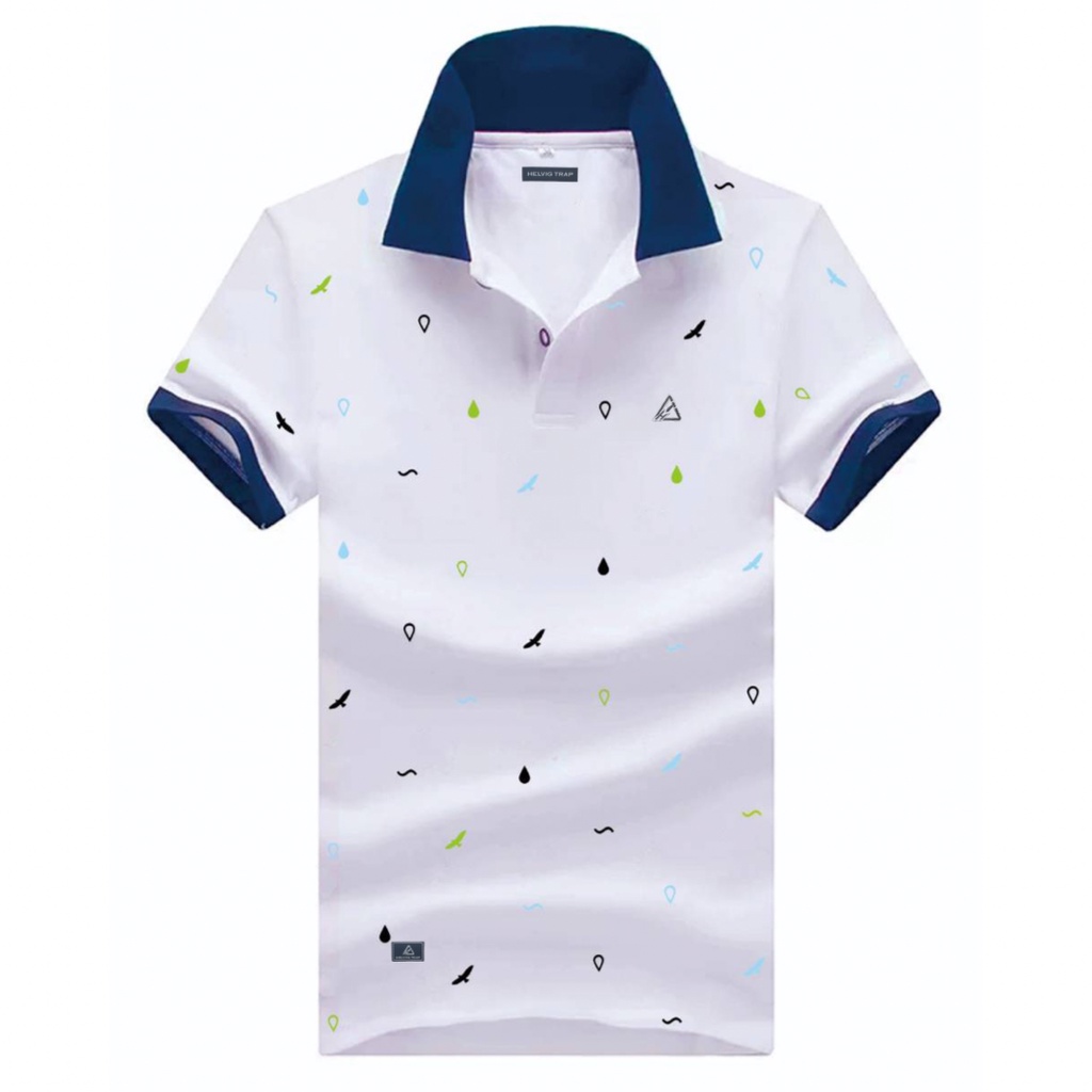 Skdnv Polo Shirt Pola Warna Premium Kaos kerah Polo Pria Lengan Pendek Printing White series