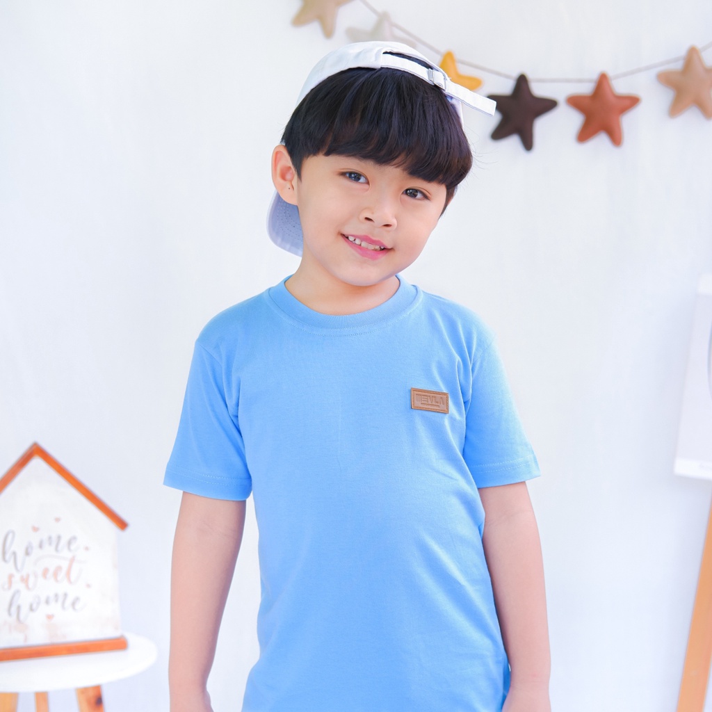 Kaos Polos Anak Laki Laki Perempuan Branded Premium Original | Mevla Kids - Kenzi Dusty Blue