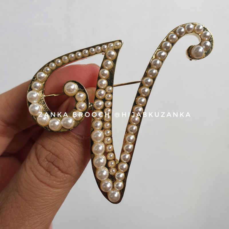 bros abjad mutiara | bros huruf | bros inisial nama | alphabet brooch-V