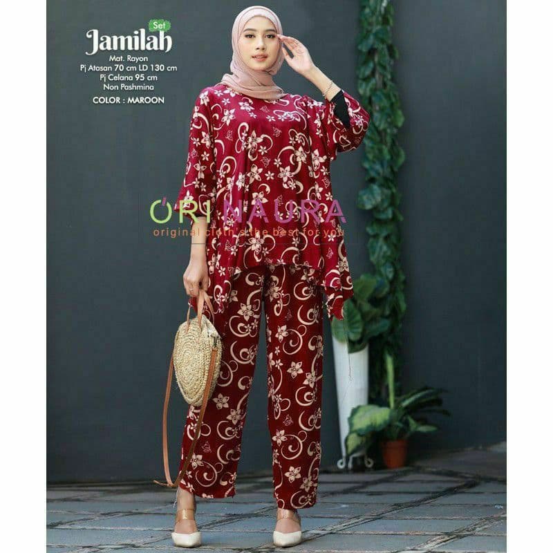 One Set Jumbo Waka Waka Jamilah Setelan Wanita Rayon Premium  Set Celana Panjang Tie Dye Kekinian