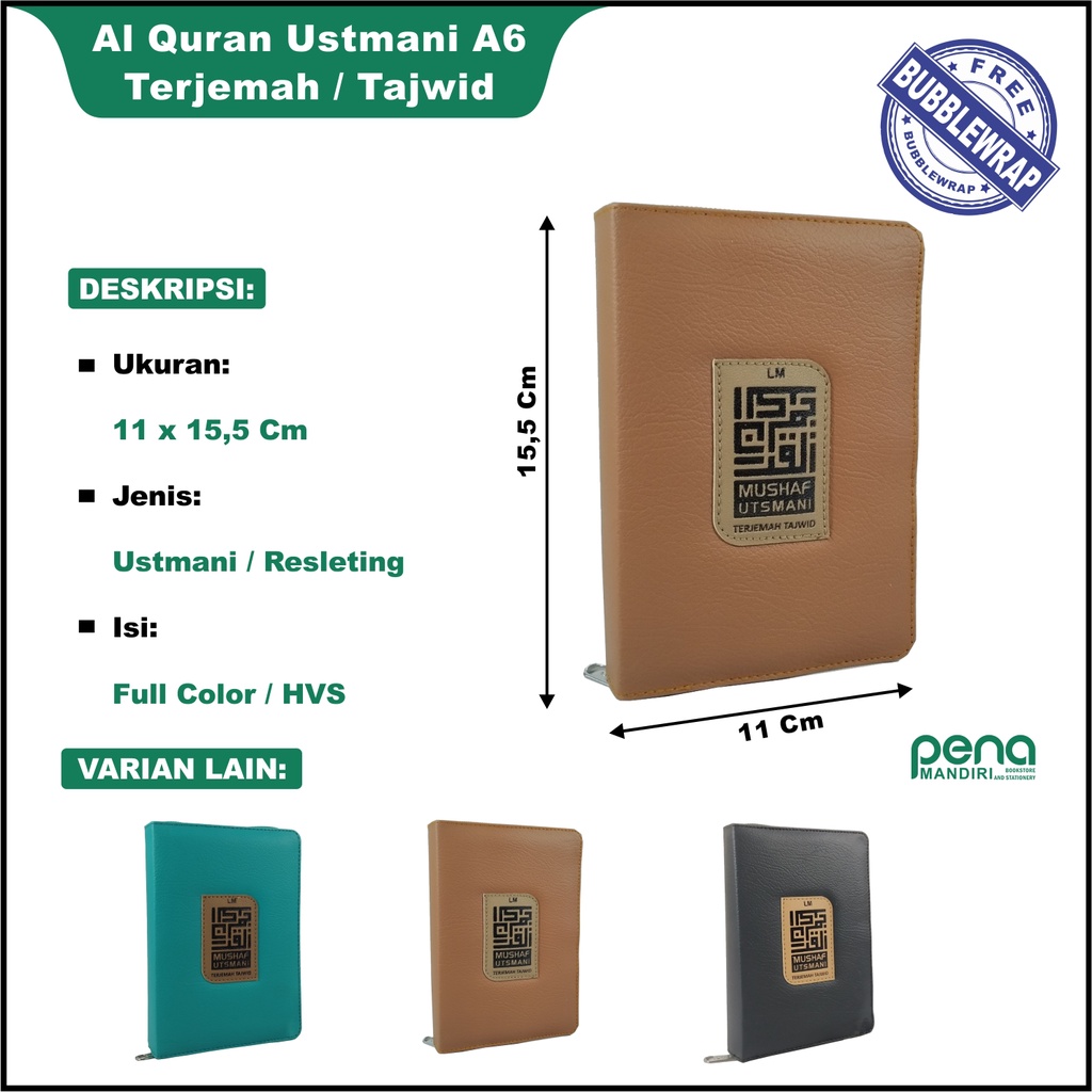 Al Quran Ustmani Terjemah Tajwid Warna A6 - Al Quran Travel Terjemah A6 (10x15 Cm)