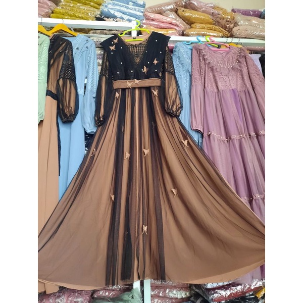 Erlindaw collection GAMIS TANIA/ SIZE M,L,XL,XXL/ BAHAN TILE burkat dan Ceruty/ KUPU KUPU/ GAMIS MUSLIM