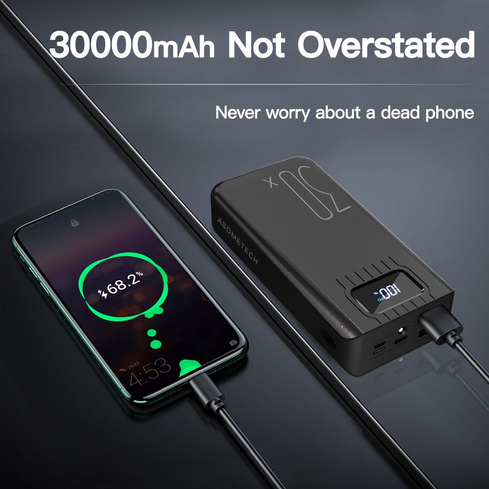 Powerbank 30000mAh Fast Charge Dual USB LED Power Digital Display With Flash Light