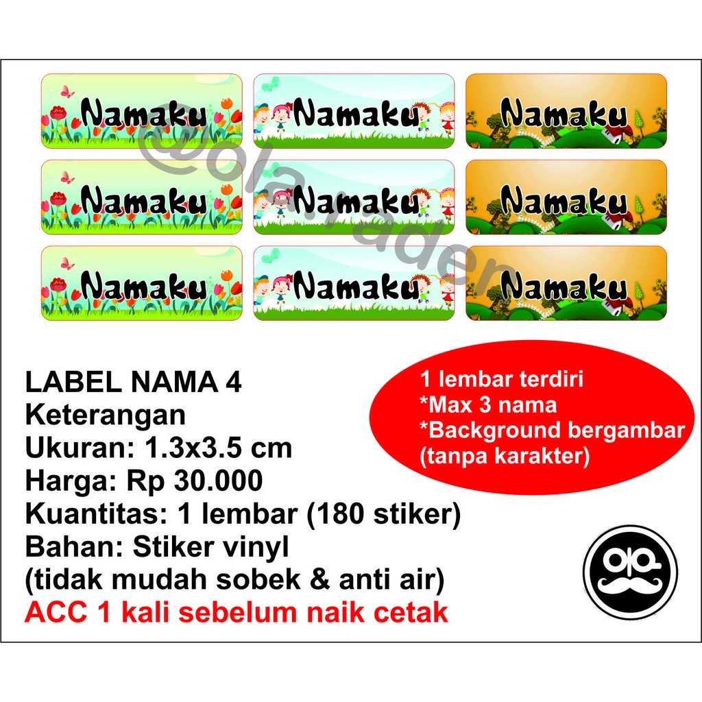 

LABEL NAMA ANAK TERMURAH WATERPROOF ISI 180 BUAH