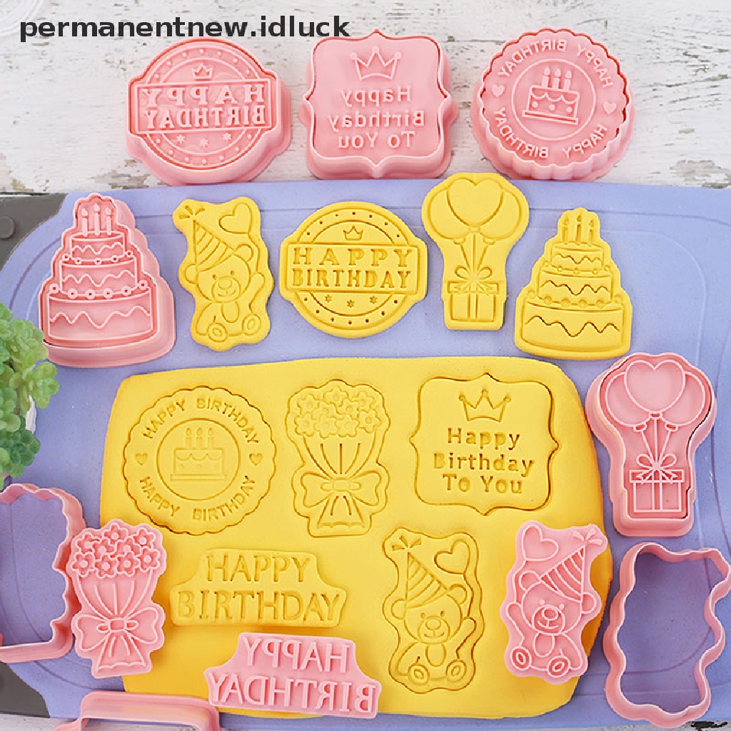 8 Pcs Cetakan Pemotong Kue 3D Bahan Plastik Untuk Ulang Tahun