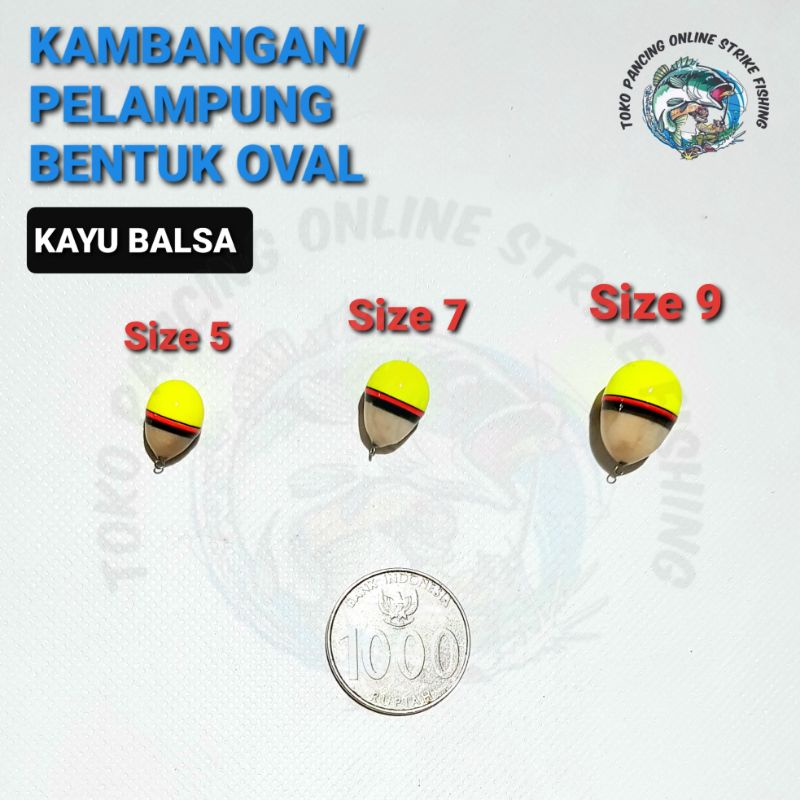 KAMBANGAN/PELAMPUNG PANCING OVAL KAYU BALSA