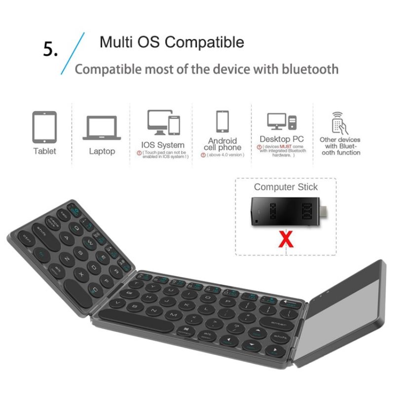 Keyboard Lipat Wireless Bluetooth Three Folding with Touchpad  - Gray