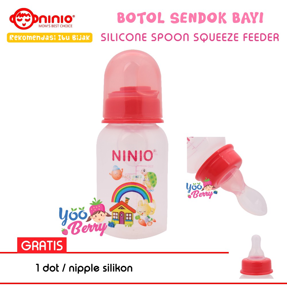 Ninio Botol Sendok &amp; Botol Susu Bayi 120 ml GRATIS Nipple Berry Mart