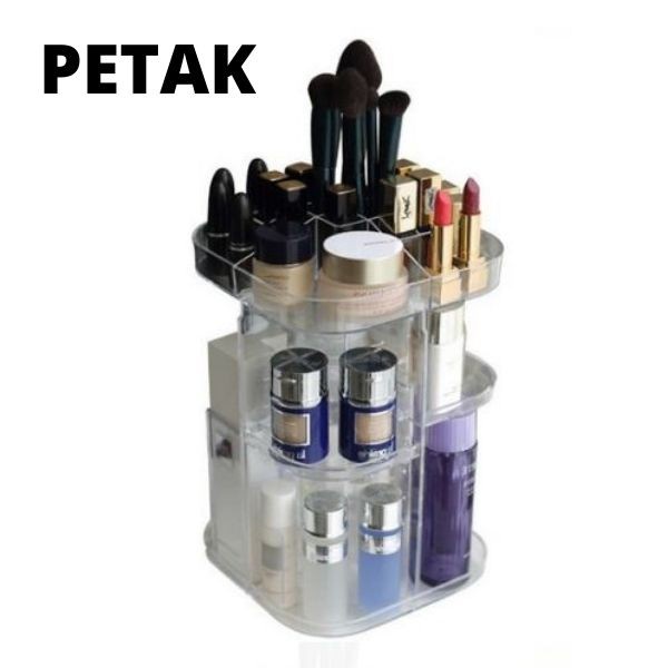 Hokkimall 262 Rak Kosmetik Acrylic Putar 360 Derajat Tempat Makeup - Petak