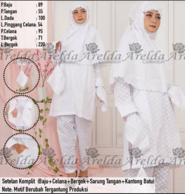 Baju stelan ihrom haji umroh wanita bahan katun paris full set