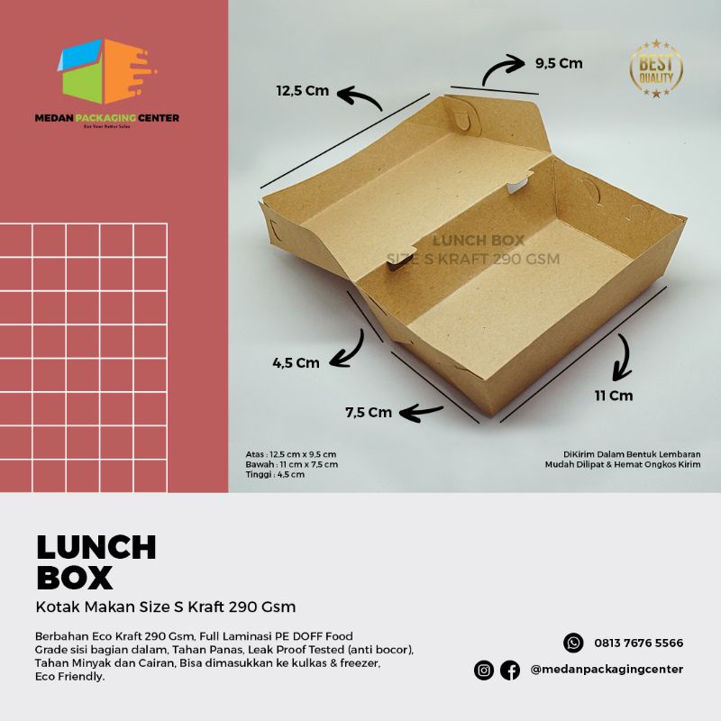 Lunch box size S 290 gms / kertas box kraft / kotak makan dimsum