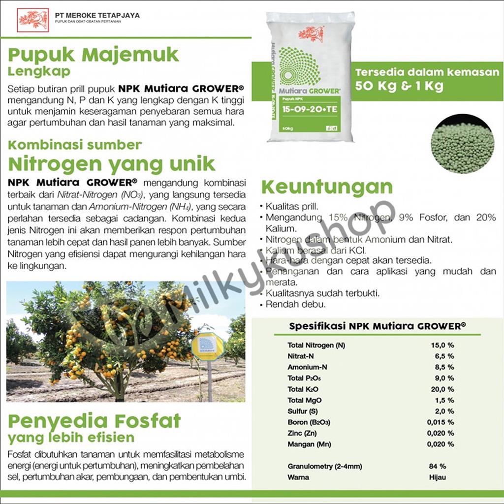 Pupuk Meroke NPK Mutiara  Grower Kemasan Pabrik 25 kg via Cargo