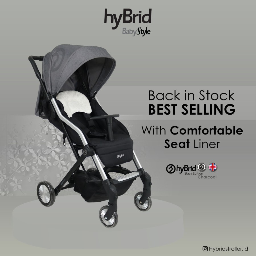 Hybrid Caby Stacy Stroller Charcoal + Seat Liner / Kereta Dorong Bayi