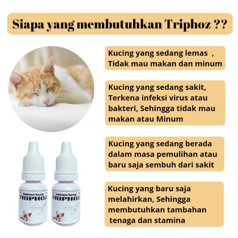 Obat Kucing Virus Panleukopenia Calici Distemper Lemas Lemah Sakit Triphoz ATP Selenium Vitamin E Vitamin B Kompleks