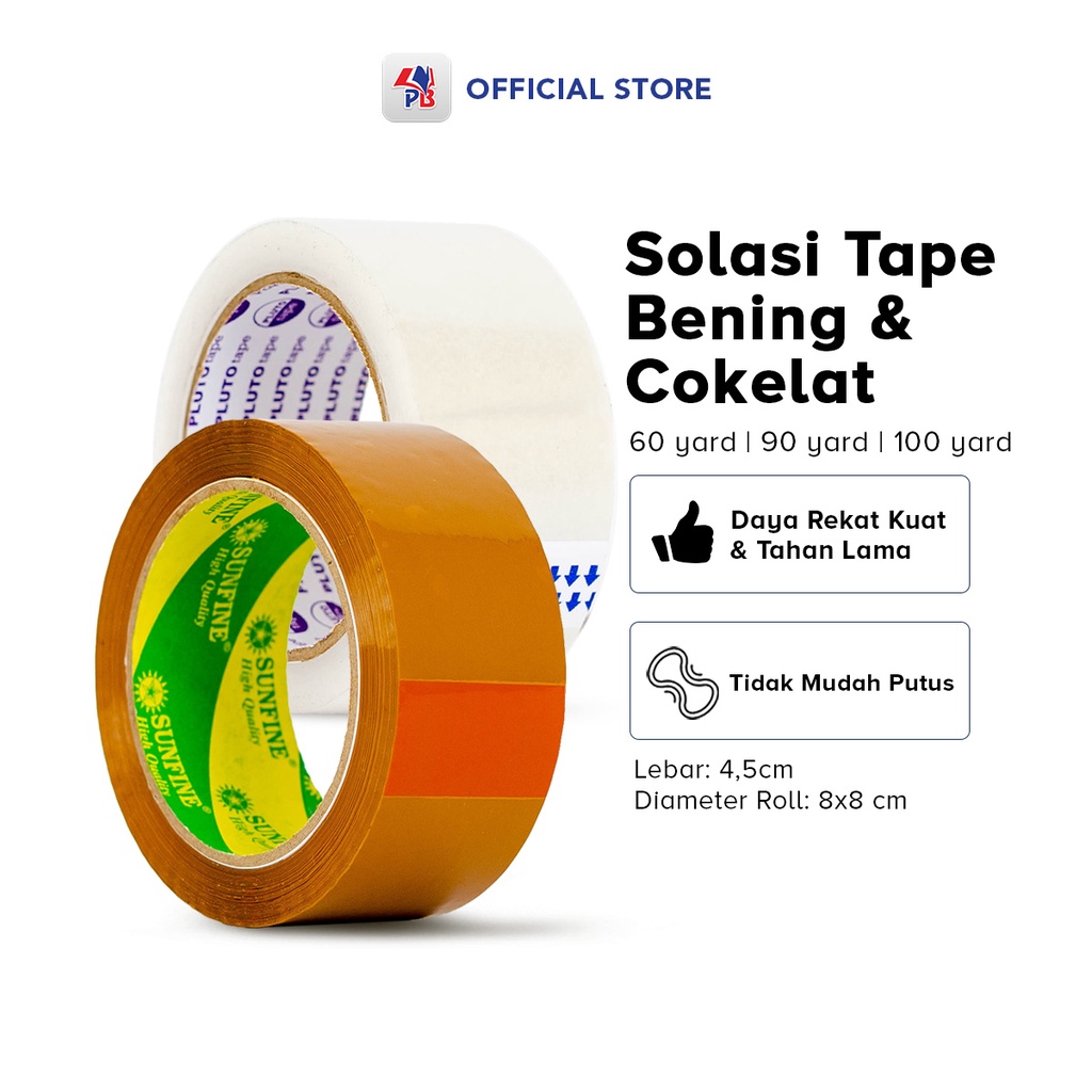 

Solasi Bening Coklat Lakban Tape Ukuran 45 mm Panjang 60 / 90 / 100 Yard / PB EDUKASI ANAK - PBNB