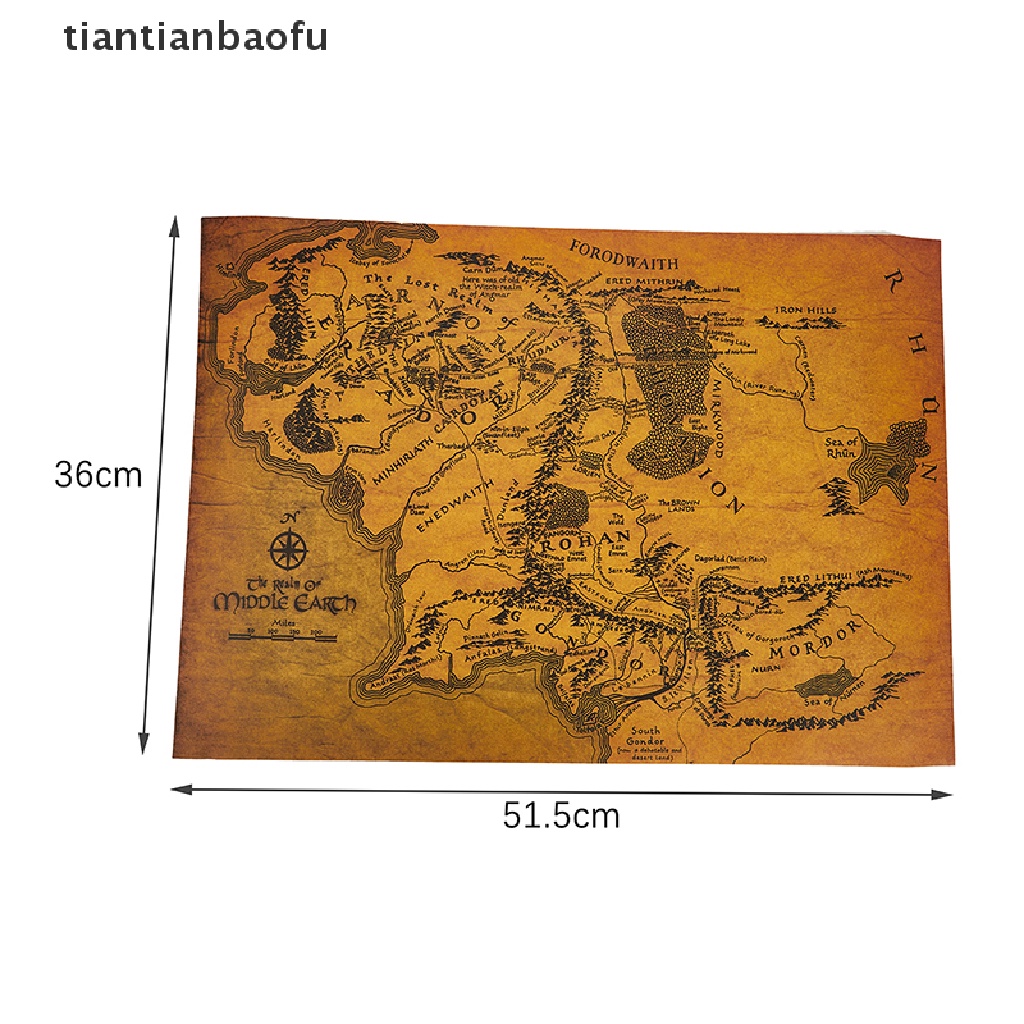 [tiantianbaofu] The Rings Middle Earth Map The Retro Kraft Paper Poster Decoration Wall Sticker Boutique