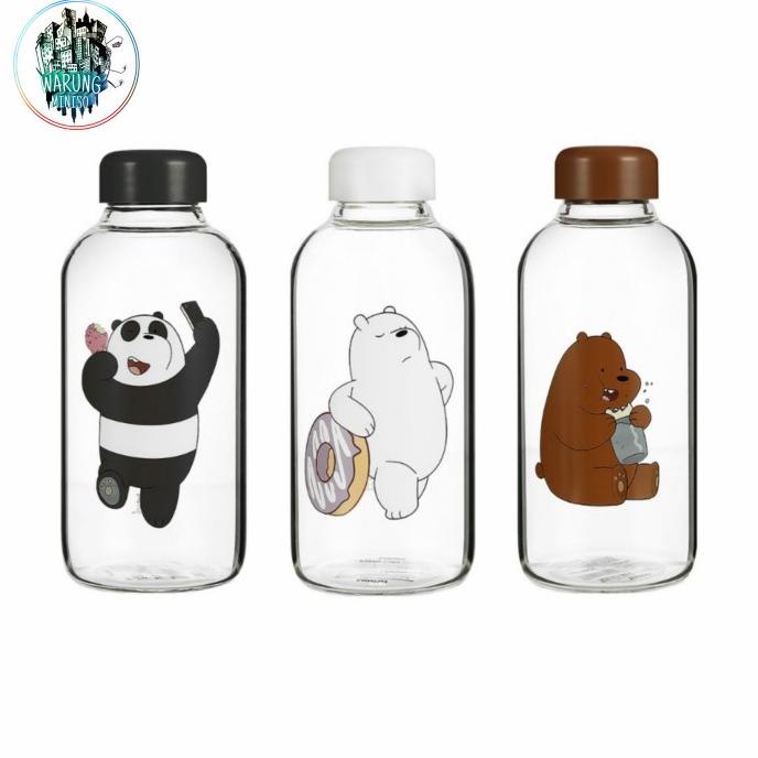 Miniso We Bare Bears Glass Bottle Botol Minum Karakter 600 ml
