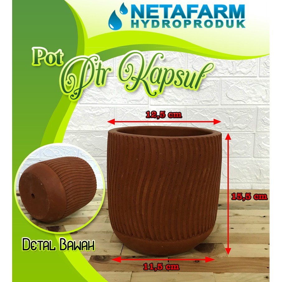 Pot Gerabah Terracotta / PTR KAPSUL Ombak Polos S (D = 12,5 T = 15,5)