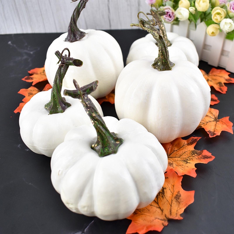 6pcs Labu Imitasi Warna Putih Untuk Dekorasi Halloween Thanksgiving