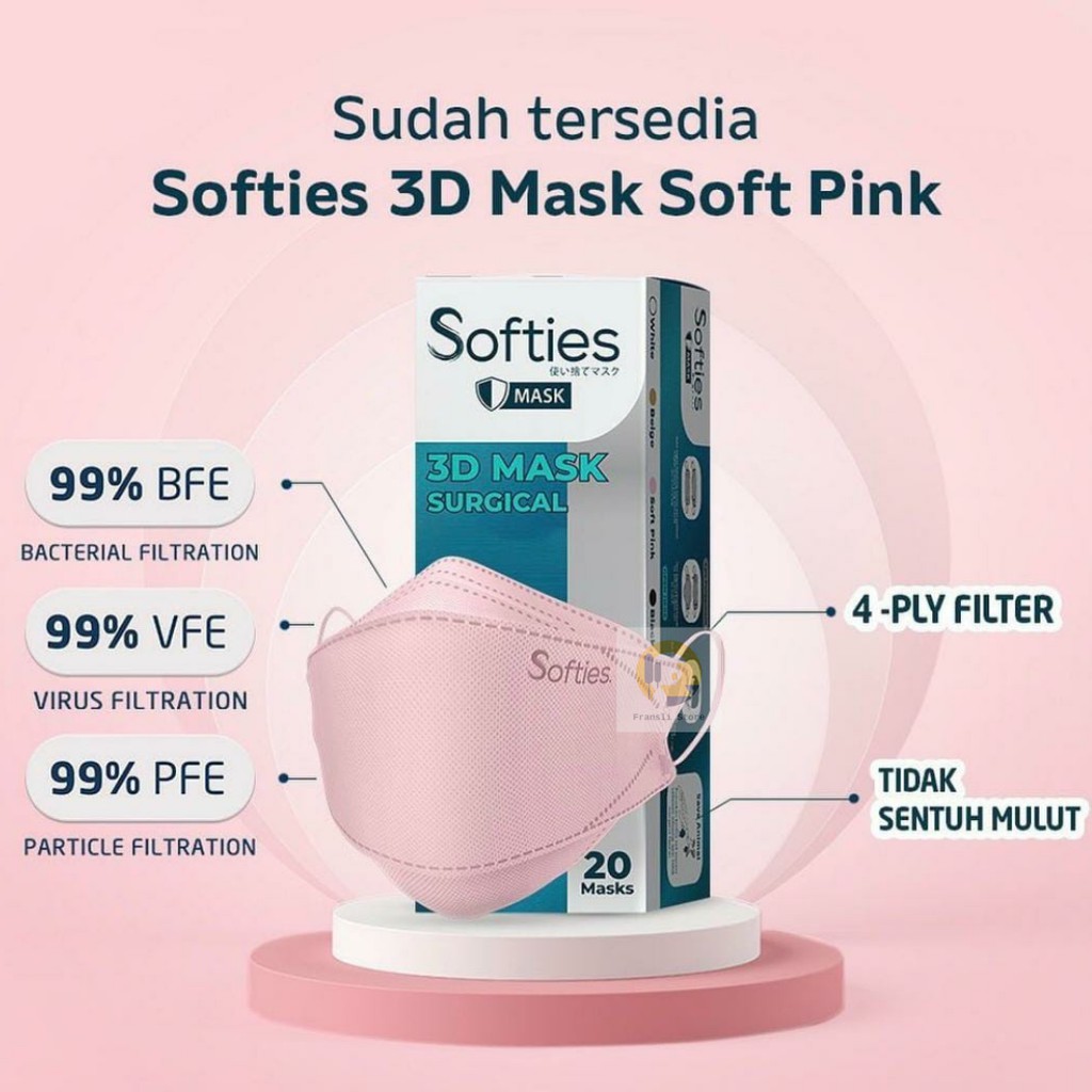 Softies 3D Surgical Mask (Model KF94) 20pcs - Pink