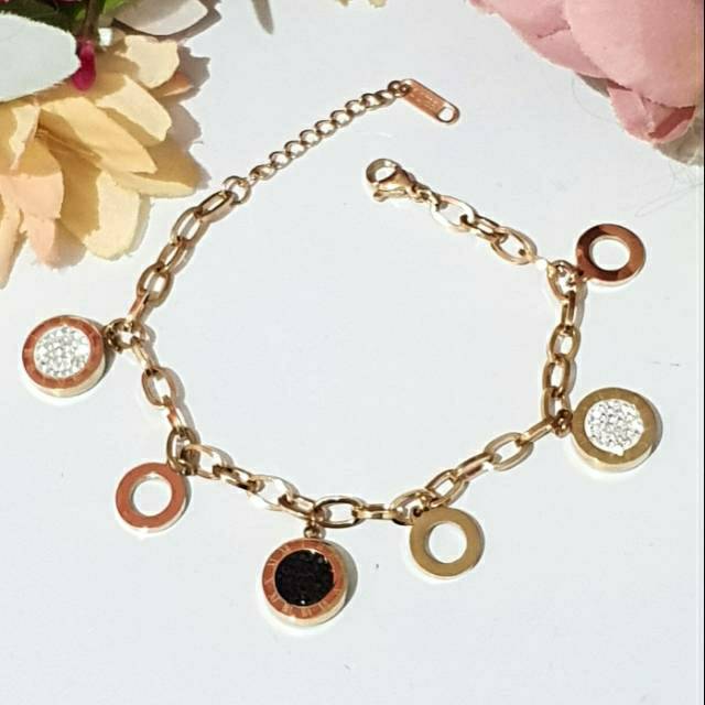 Gelang Rante B.v.L Blink Bolak Balik Hitam Putih Titanium Rosegold