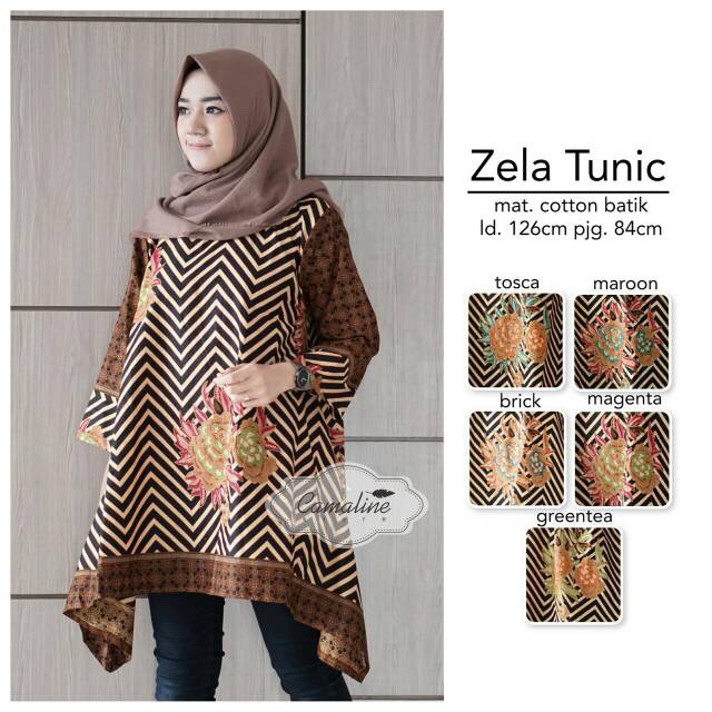 Tunik Aserehe Jumbo Zigzag Batik Sogan Muslim Seragam Kantor Kerja Casual Big Size