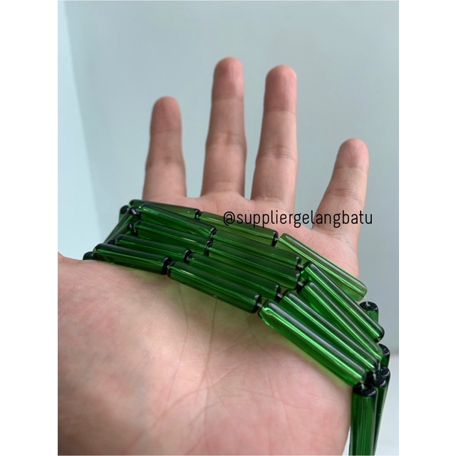 manik glass bead green quartz 30 x 5mm bahan prakarya gelang kalung