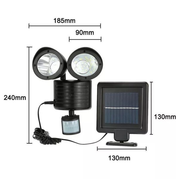 Lampu Sorot Ganda 22LED Lampu Taman Solar Sensor Gerak Tahan Air