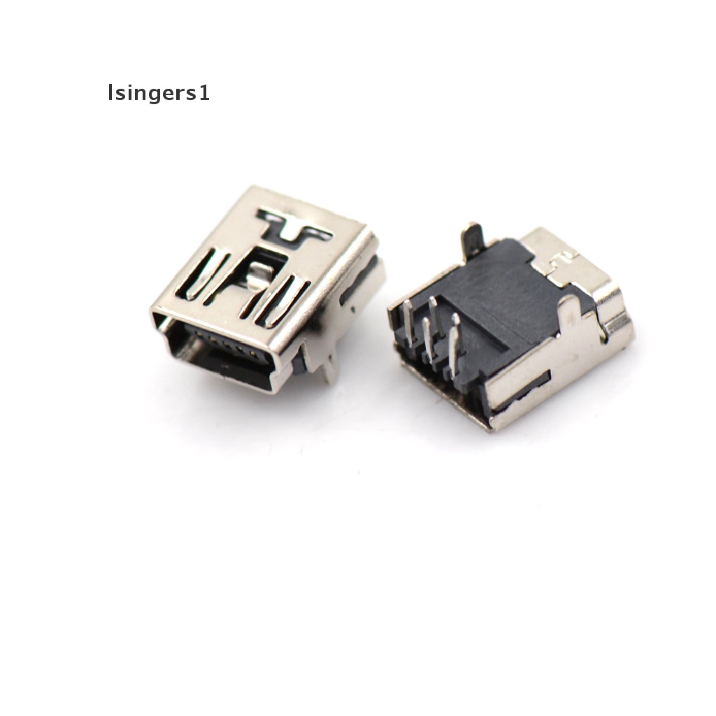 (lsingers1) 10pcs Konektor Soket PCB Mini USB Female 5 Pin Tipe B Right Angle 2 Kaki DIY