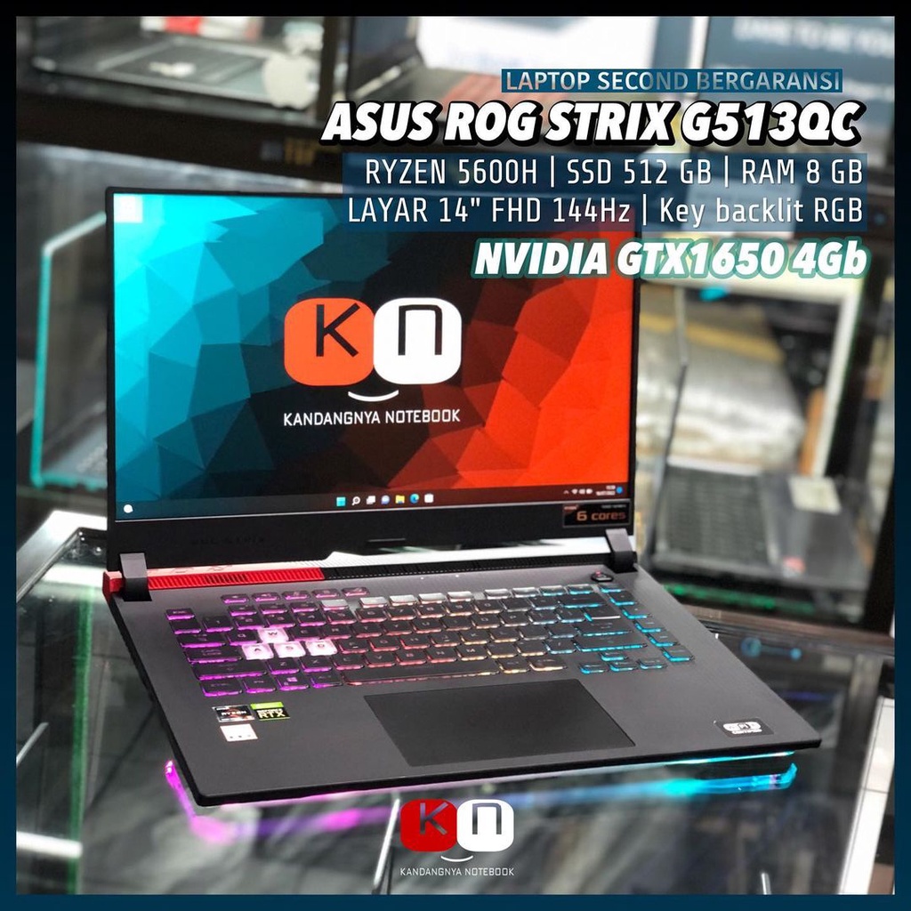ASUS ROG STRIX G513QC RYZEN 5 5600H 512 SSD RTX3050 4GB Layar 15.6 IPS FHD 144Hz