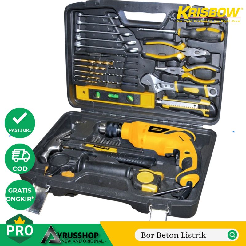 Set Bor Listrik Beton Tembok 13mm dan Toolkit 37pcs Krisbow/Impact Drill