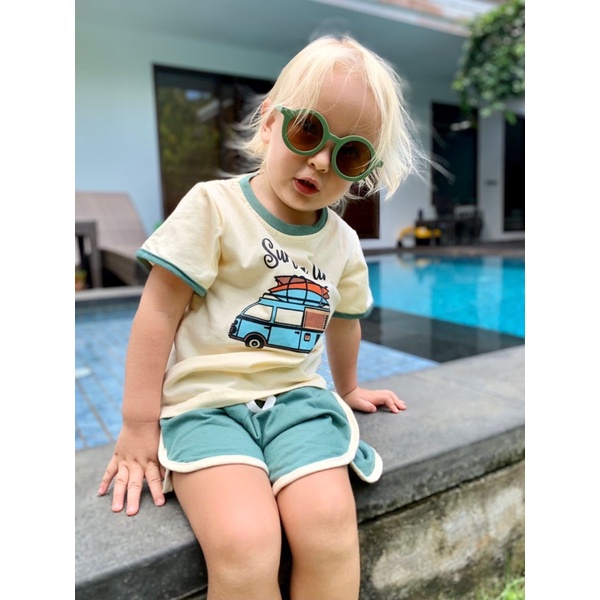 Beach Set Baju Anak Pantai Setelan Kaos Anak Celana Pendek Unisex Playset Baju harian rumah anak