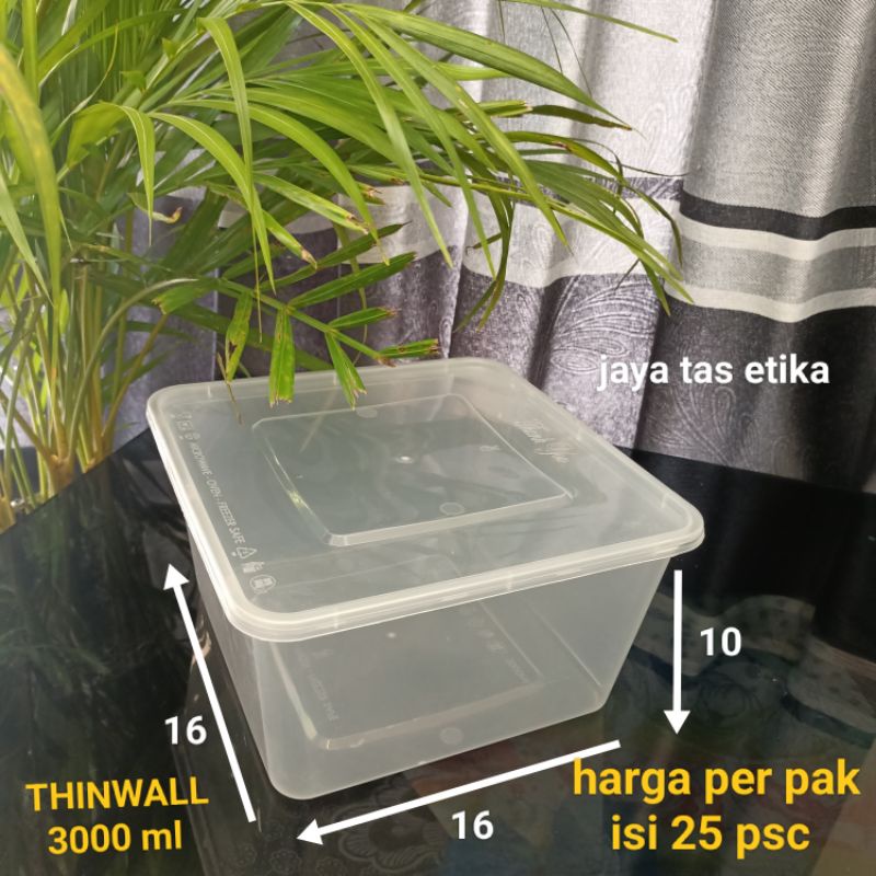 THINWALL 3000 ML BUJUR SANGKAR +TUTUP /KOTAK MAKAN