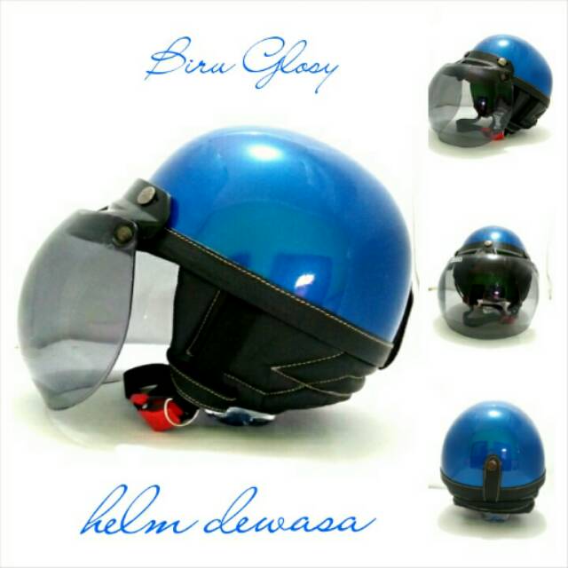 Helm Bogo Retro Chip Biru Glosy + Kaca Bogo Ori