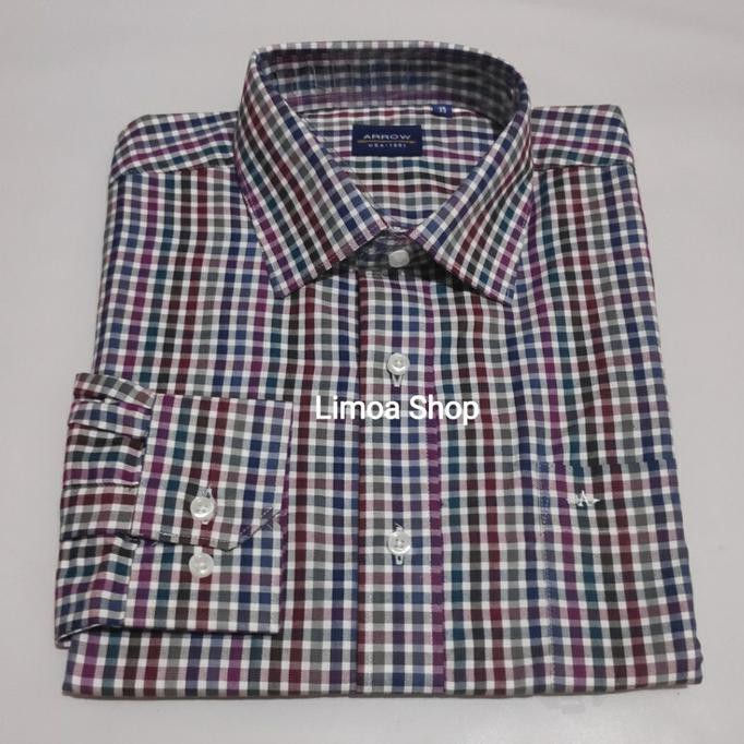 Bess Seller Kemeja Pria ☀ Kemeja Pria Formal ARROW Lengan Panjang Kotak - Kotak AR 45 - Kotak -