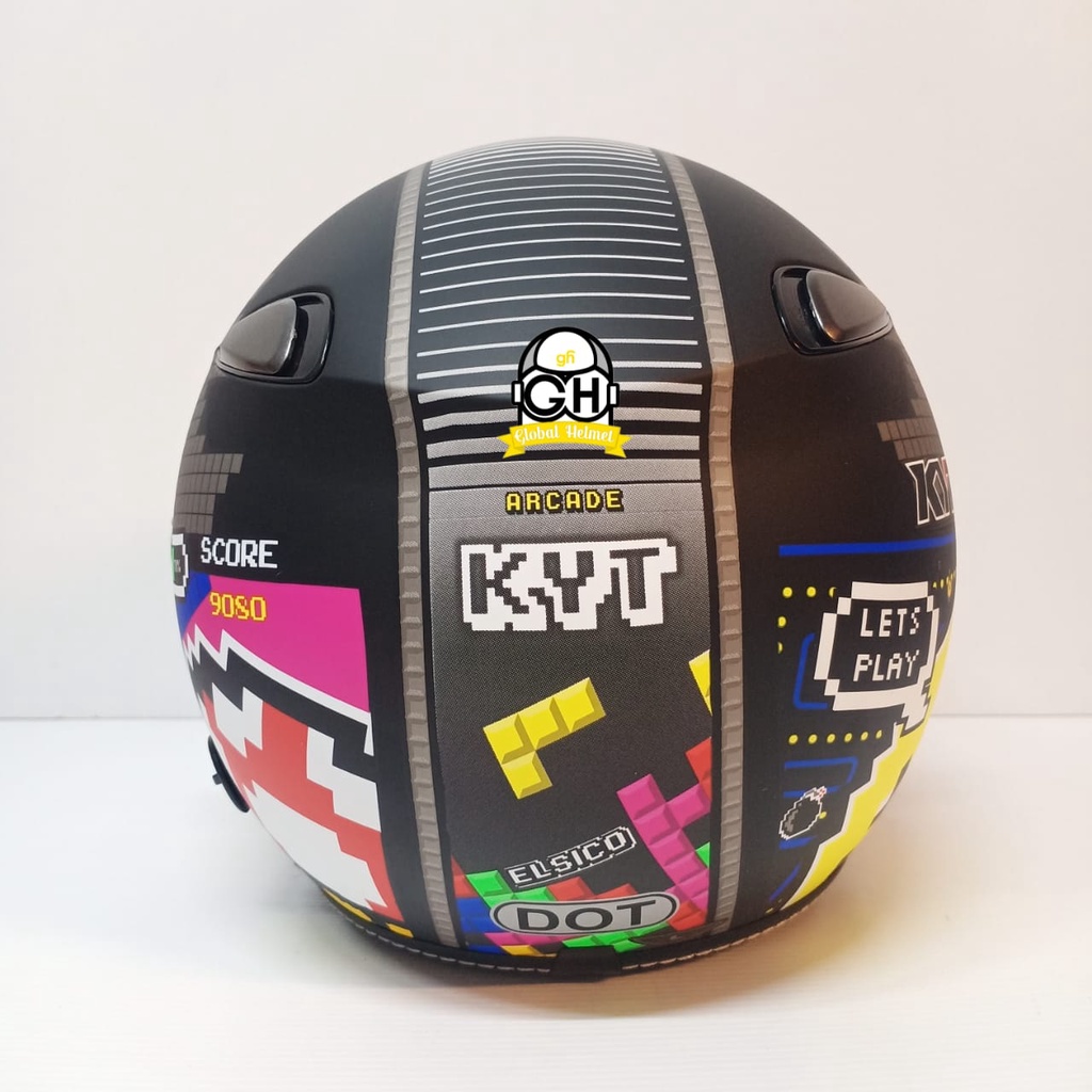 HELM KYT ELSICO #7 BLACK MATT YELLOW RED KYT HALF FACE