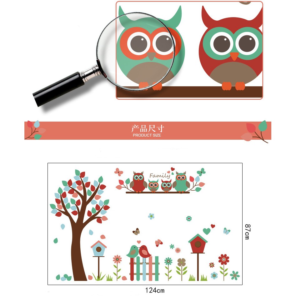 RELIZA WALL STICKER POHON OWL BIRD BURUNG ANAK KIDS STIKER DINDING SK9162