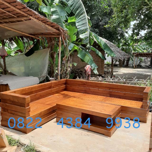 Meja Tamu Sofa Kursi Sudut L Jati Jepara Minimalis Box Bangku Teras Cafe Hotel Classic