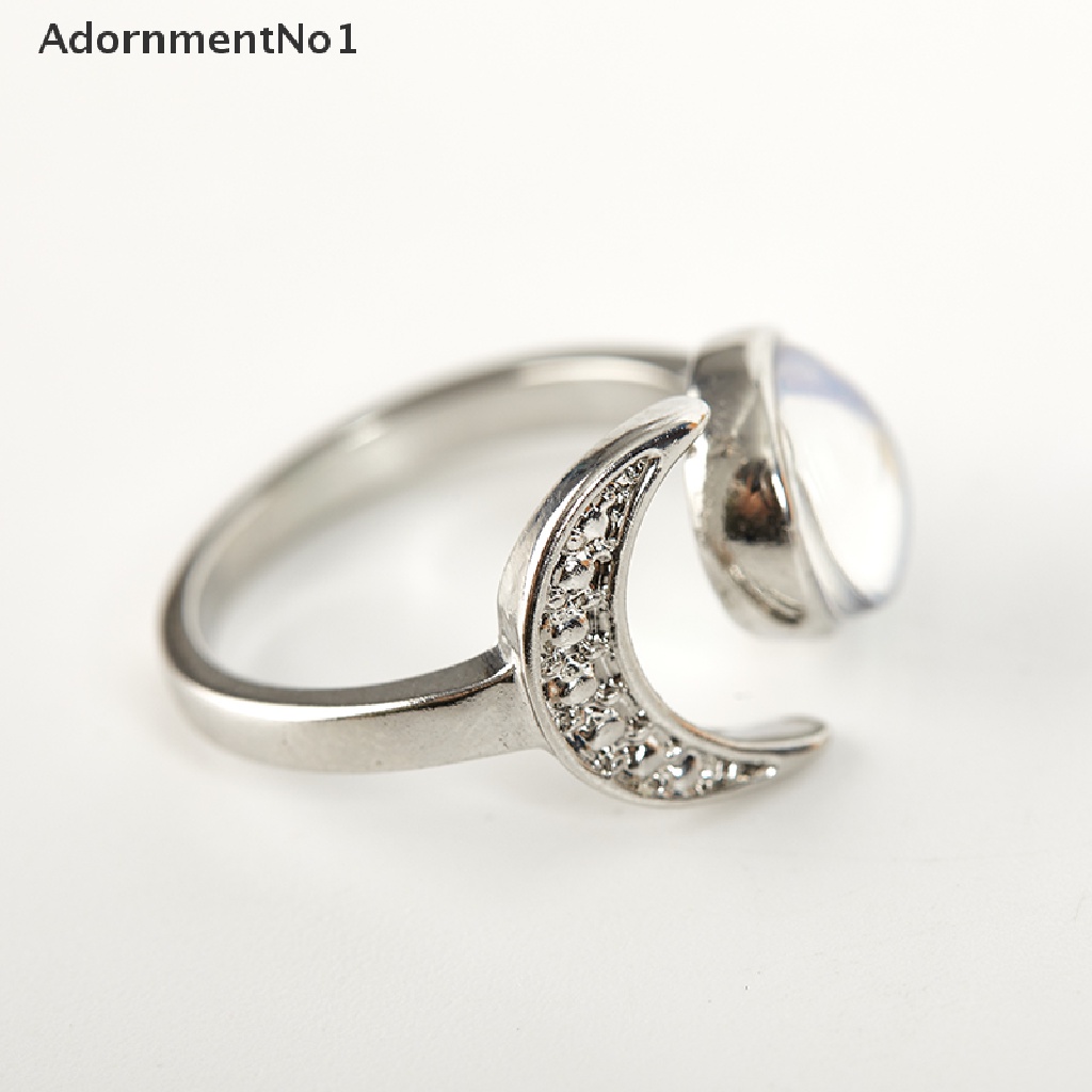 (AdornmentNo1) Cincin Terbuka Vintage Motif Bulan + Batu Opal + Kristal + Hollow Untuk Perhiasan Wanita