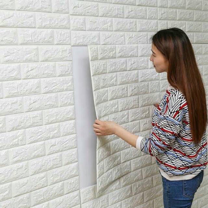 3D Wallpaper Dinding Foam Batu Bata Waterproof