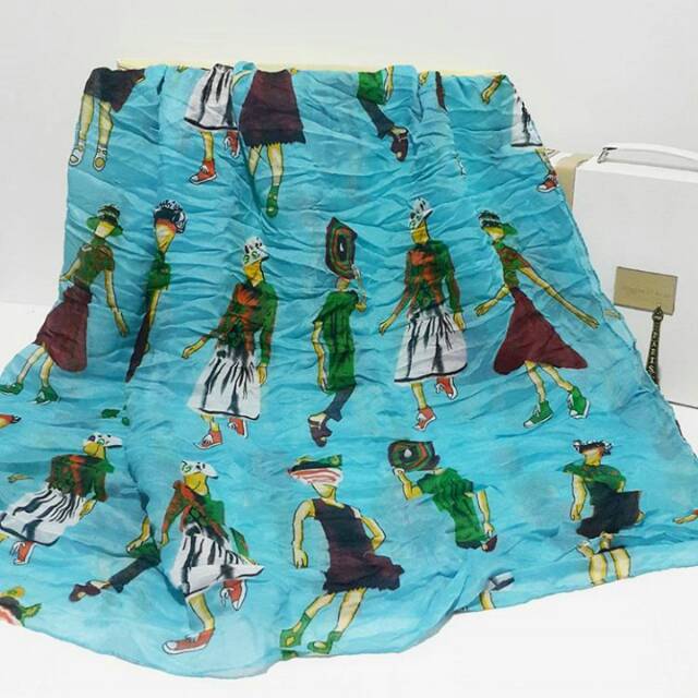 Hijab pashmina viscose dasar biru laut