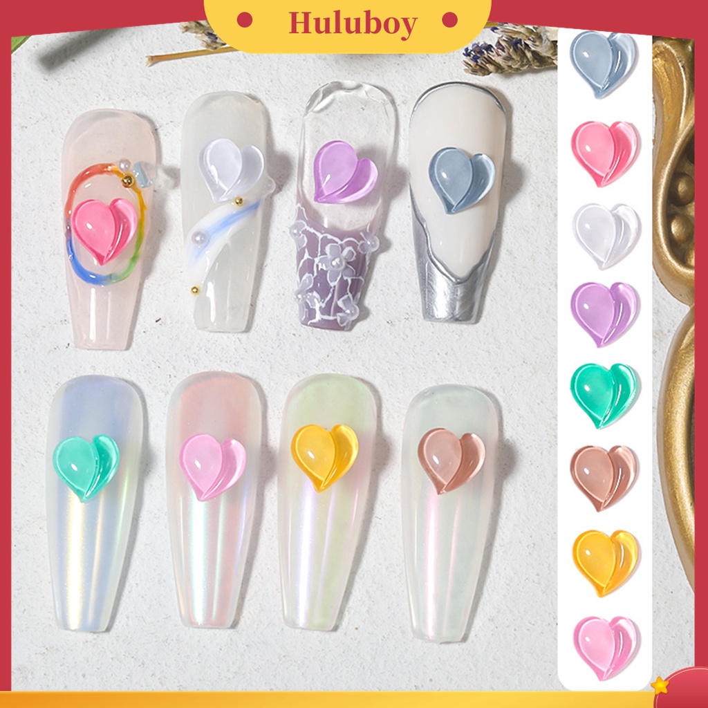 Huluboy Huluboy♡ 10 Pcs Perhiasan Kuku Bentuk Permen Hati Bahan Resin Untuk Anak Perempuan