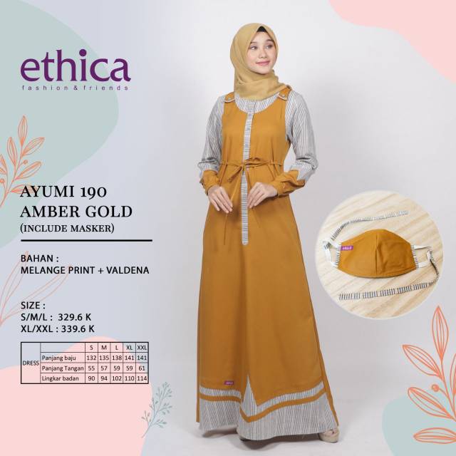 Gamis Katun Original ETHICA AYUMI 190 | Free Masker Ethica | AMBER GOLD | BRONZE GREEN