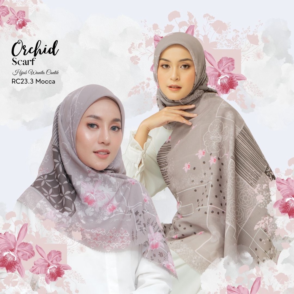 Hijabwanitacantik - Segiempat Orchid Scarf (MOCCA - RC23.3) | Bahan Veta Voal Aromatic | Hijab Printing Motif Premium